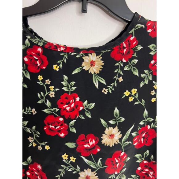 Vintage Bentley Black Floral Polyester Career Short Sleeve Blouse Womens Size Sm - Picture 4 of 9